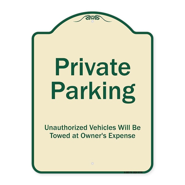 Designer Series-Private Parking Unauthorized Vehicles Will Be Towed Owner E, 24" x 18", TG-1824-9776